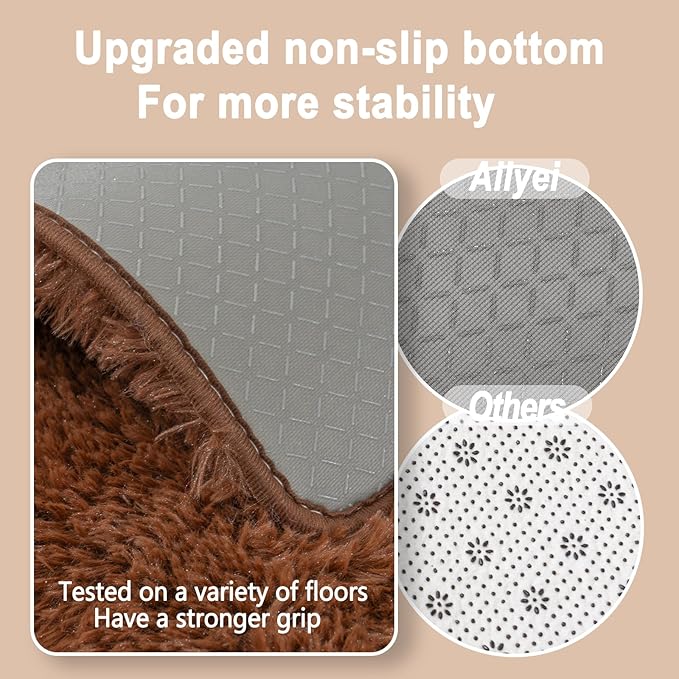 Soft Runner Rugs for Bedroom Hallways, 2x6 Brown Fluffy Shag Throw Area Rug Non Slip for Bedside Dorm, Long Shaggy Furry Carpet for Nursery Living Room