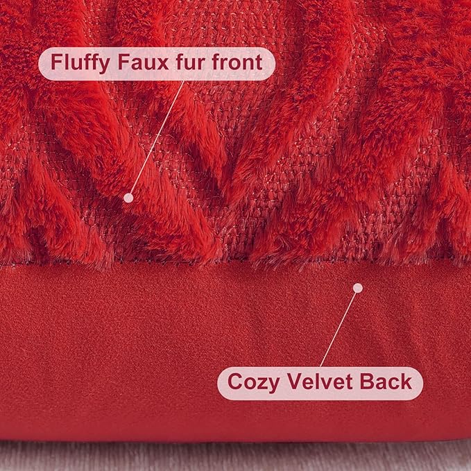 decorUhome Throw Pillow Covers 24x24 Inch Set of 2, Soft Plush Faux Wool Red Solid Couch Pillow Covers, Accent Euro Sham Farmhouse Neutral Square Pillow Cases for Sofa Bed Living Room