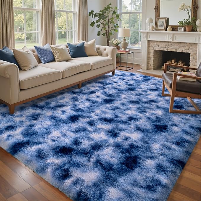 6x9 Ft Large Shag Rugs for Living Room Decor, Ultra Soft Fluffy Furry Area Rugs for Bedroom Indoor Floor, Aesthetic Carpet for Kids Home (Blue)