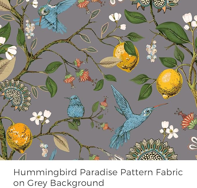 Topfinel Black Dark Floral Grey Blackout Curtains, Gray Decorative French Country Grommet Dark Academia Antique Decor Hummingbird Window Covering for Living Room Bedroom Dining,84 Inch Length