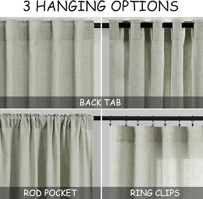 Extra Long Sage Green Curtain 2 Panels 102 inches Long for Living Room Back Tab Rod Pocket Light Filtering Semi Sheer Drapes Cotton Linen Textured Pale Green Window Curtain 102 inch Length 9 FT Tall