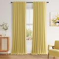 Guken Yellow 100% Blackout Linen Curtains 96 Inch Length 2 Panels Set for Living Room Bedroom Back Tab/Rod Pocket Thermal Insulated Black Out Drapes Room Darkening Window Curtains 96 Inches Long