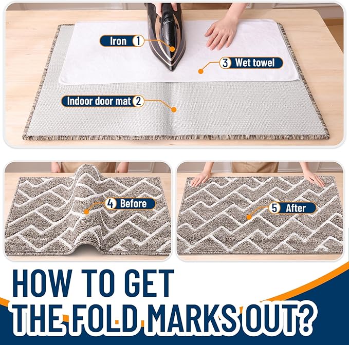 OLANLY Front Door Mat, Non-Slip Rubber Backing, Dirt Resistant and Absorbent, Washable, Easy to Clean Low-Profile Indoor Doormat for Back Door, Entryway, Inside Entrance, 36x24, Khaki