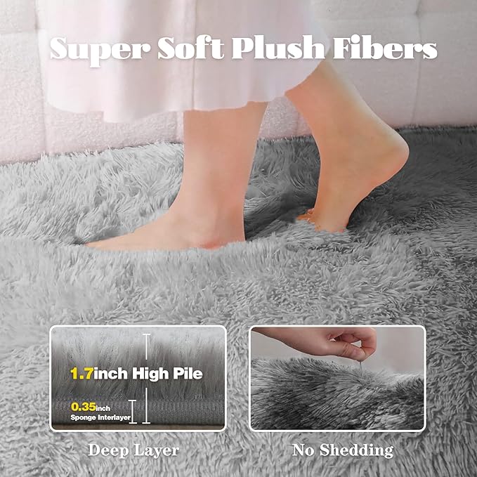 8x10 Area Rugs for Living Room: Fluffy Shag Soft Washable Rug Large Fuzzy Plush Indoor Carpet for Bedroom Nursery Playroom Kids Girls Boys Room (Dark Grey, 8'x10')