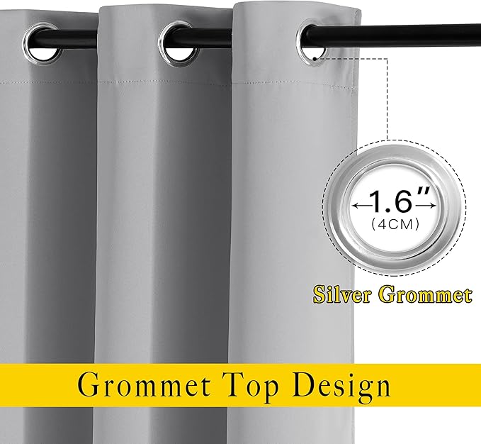 NICETOWN Room Darkening Silver Grey Curtains for Living Room - Solid Thermal Insulated Sound Reducing Grommet Curtains Drapes for Bedroom/Patio (2 Panels, W66 x L84)