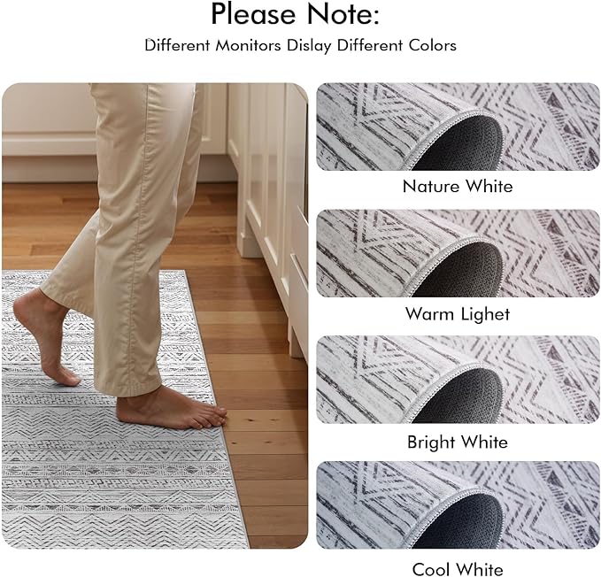 2x6 Washable Hallway Runner Rug - Moroccan Non-Slip Indoor Table Long Runners for Entryway Soft Low Pile Neutral Rugs for Kitchen Waterproof Geometric Carpet for Bedroom Bathroom Laundry 2x6 Grey