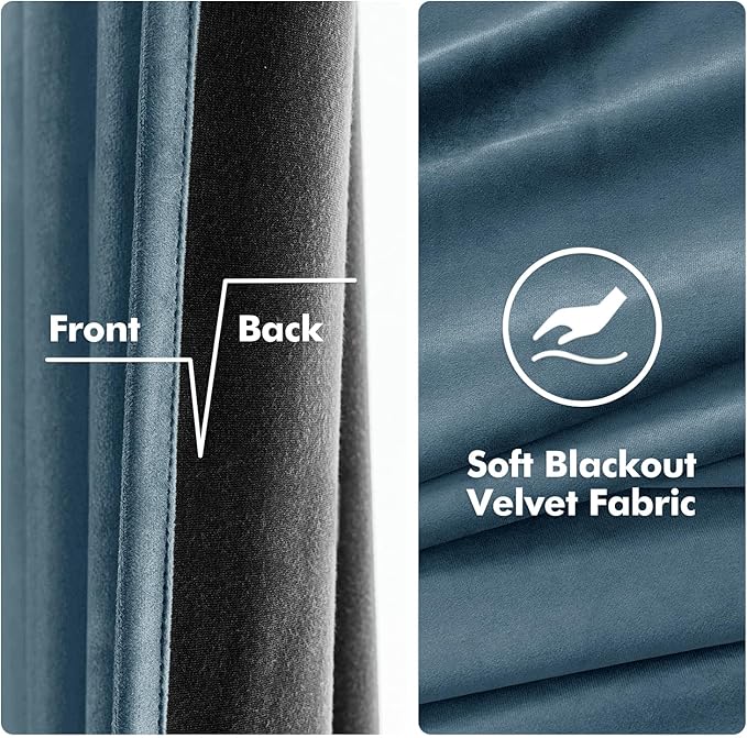 MIULEE 90 Inches Velvet Curtains Dark Slate Elegant Grommet Curtains Thermal Insulated Soundproof Room Darkening Blue Curtains/Drapes for Classical Living Room/Bedroom 52 x 90 Inch 2 Panels