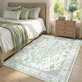 Area Rugs 4'x6' Washable Non-Slip, Floral Vintage Distress Print Pattern Medallion Carpet for Living Room Bedroom Dining Room, Green White Blue