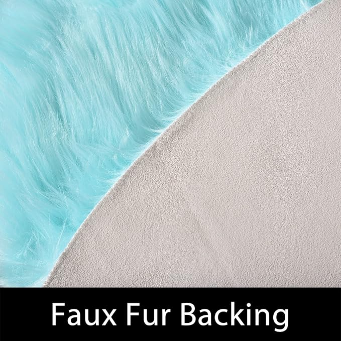 Latepis Blue Round Rugs 6ft Faux Sheepskin Fur Large Circle Rug for Living Room Bedroom Fluffy Plush Furry Rug Home Décor