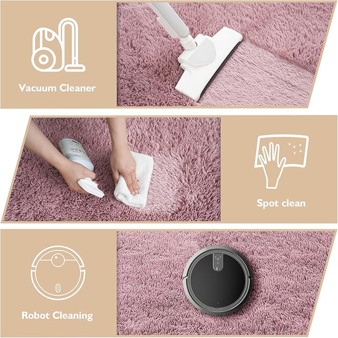 8x10 Fluffy Area Rugs for Living Room,Shag Area Rug for Bedroom,Blush Soft Fuzzy Rug Non-Shedding Indoor Plush Carpet for Kids Bedroom Nursery Home Decor