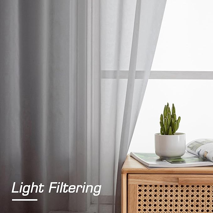 Simplebrand Grey Sheer Curtains 72 Inches Long 2 Panels for Living Room, Rod Pockets Airy Window Treatments Voile Sheer Curtain Panels Lightweight for Front Back Patio Glass Door, 42" Width
