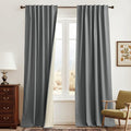 RYB HOME Grey Linen Blackout Curtains for Sliding Glass Door, 100% Blackout Linen Textured Thermal Privacy Modern Drape Panels for Dining Room Large Window, 52" W x 84" L, 2 Panels Set