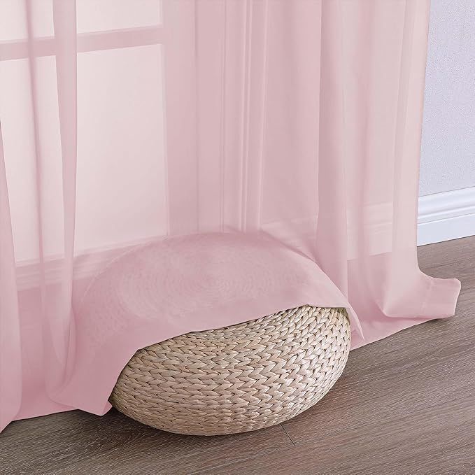 OWENIE Sheer Blush Curtains, Sheer Curtains 63 inch Length 2 Panels Set, Rod Pocket Voile Fimly Sheer Drapes for Living Room Bedroom, 2pcs, Blush, Each 59" W x 63" L