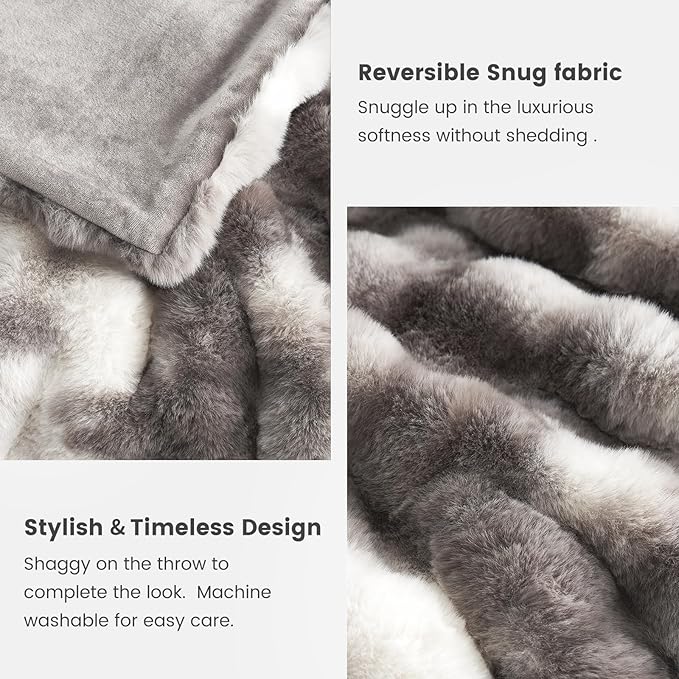 Cozy Bliss Faux Fur Throw Blanket for Couch, Fuzzy Soft Plush Thick Bubble Blanket for Sofa Bedroom Living Room, 50 * 60 Inches Tie-dye Taupe (Pack of 2)