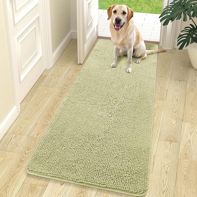 OLANLY Dog Door Mat for Muddy Paws 70x24, Absorbs Moisture and Dirt, Absorbent Non-Slip Washable Doormat, Quick Dry Chenille Mud Mat for Dogs, Entry Indoor Entryway Carpet for Inside Floor, Vanilla