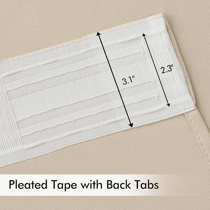 MIULEE Back Tab Cream Beige Curtains 105 Inch Long 2 Panels Set for Living Room Bedroom, Ivory Rod Pocket/Pinch Pleated Light Blocking Thermal Insulated Room Darkening Floor to Ceiling Blackout Drapes