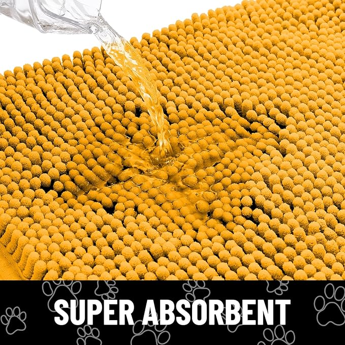 Smiry Dog Door Mat for Muddy Paws, Absorbent Dirt Trapper Non Slip Quick Dry Washable Chenille Mat for Mud Dogs, Entry Rug for Indoor and Outdoor (30x20 Inches, Golden Yellow and Black)