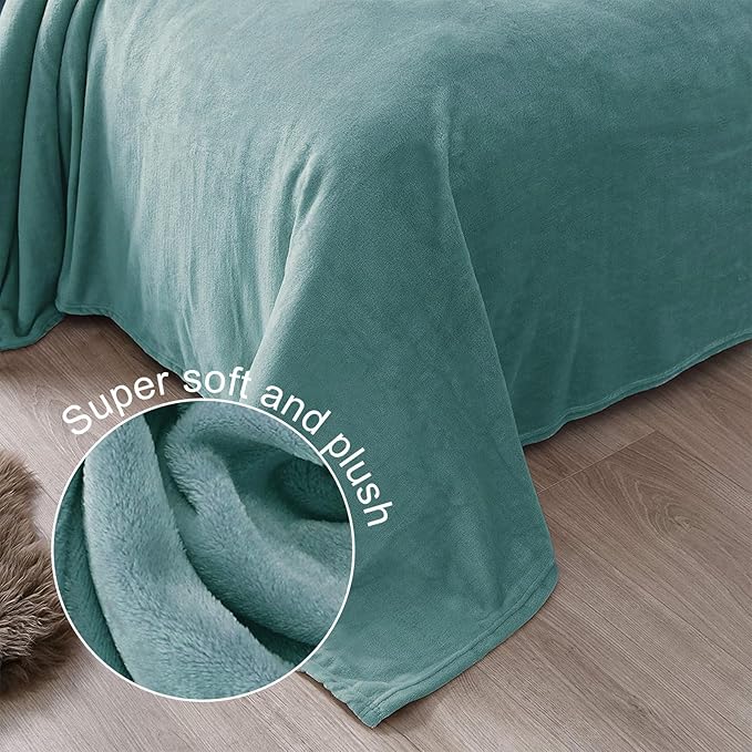Exclusivo Mezcla Fleece Blanket King Size for Bed, Super Soft and Warm, All Season, Cozy, Plush, Lightweight, 90x104 Inches, Celadon