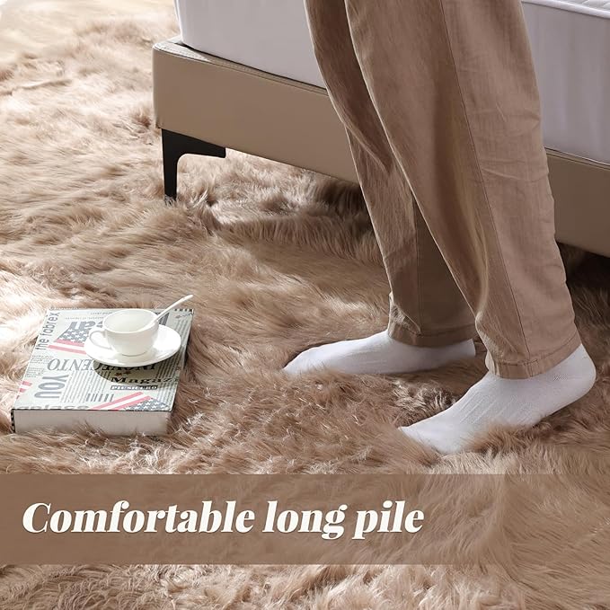 ORINOVA Beige Furry Washable Area Rugs for Bedroom Living Room 2X6 Faux Sheepskin Shaggy Fur Nursery Rug for Cute Room Decor Rug
