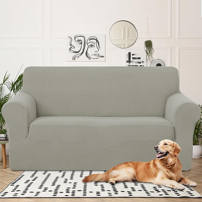 U-NICE HOME Oversized Stretch Loveseat Couch Cover Sofa Covers Washable Sofa Slipcover Furniture Protector for 2 Cushion Couch Sofa Pet Friendly, Taupe