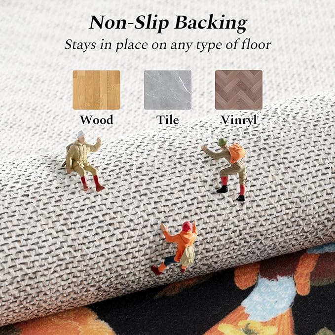 Rugflix 5x7 Floral Area Rug for Living Room, Bedroom, Machine Washable Rugs with Non-Slip Backing, Indoor Low Pile Carpet for Dining Room, Nursery, Kids Pet Friendly