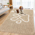 Smiry Dog Door Mat for Muddy Paws, Absorbent Dirt Trapper Non Slip Quick Dry Washable Chenille Mat for Mud Dogs, Entry Rug for Indoor and Outdoor (70x35 Inches, Beige and White)