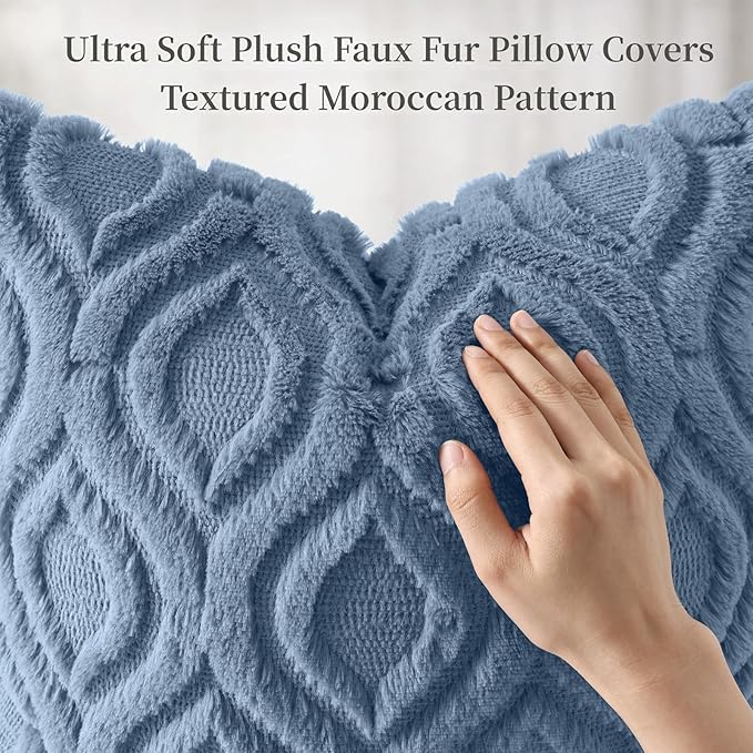 decorUhome Throw Pillow Covers 26x26 Inch Set of 2, Soft Plush Faux Wool Dusty Blue Solid Couch Pillow Covers, Accent Euro Sham Farmhouse Neutral Square Pillow Cases for Sofa Bed Living Room