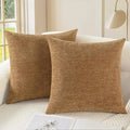 CaliTime Throw Pillow Covers Decorative 22 X 22 Inches Pack of 2 Cozy Chenille Cushion Cases for Couch Sofa Bed Living Room Home Apricot Brown