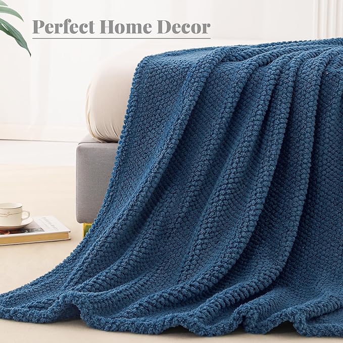 Whale Flotilla Queen Size Fuzzy Fleece Blanket for Bed, 90x90 Inch Fluffy Warm Soft Jacquard Blankets for All Season, Lightweight and Cozy, Navy Blue