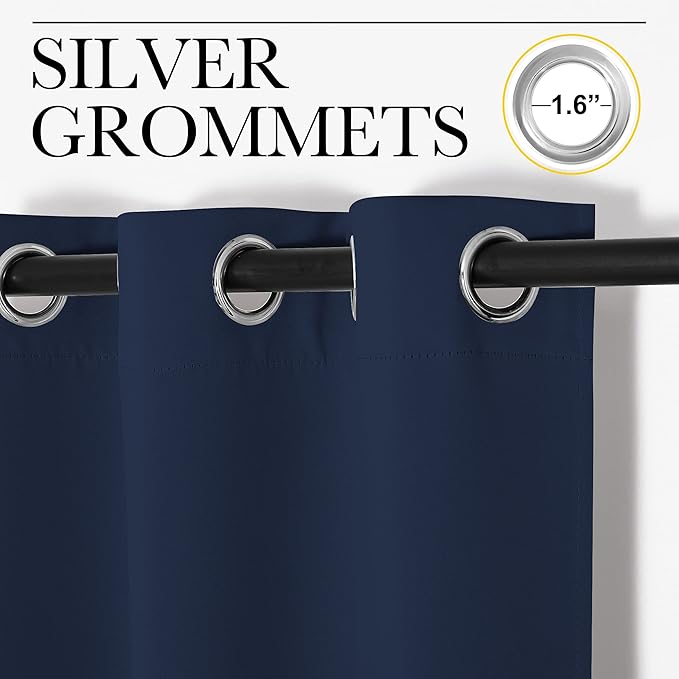 NICETOWN Blackout Curtains Panels for Living Room, 2 Panels, 66 x 92 Inch, Navy, 3 Pass Microfiber Noise Reducing Thermal Insulated Solid Ring Top Blackout Window Drapes