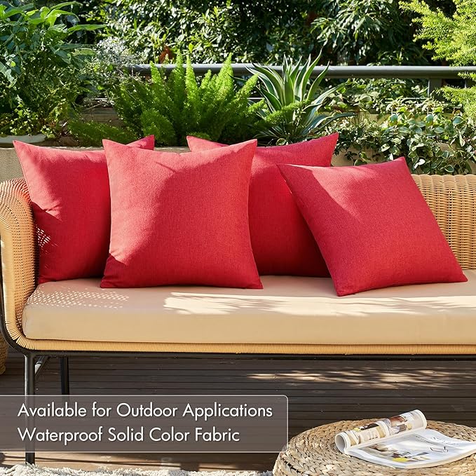 MIULEE Pack of 4 Decorative Throw Pillow Covers Linen Waterproof Pillow Covers Farmhouse Cushion Cases for Outdoor Patio Garden Tent Balcony Couch Sofa18x18 inch Red