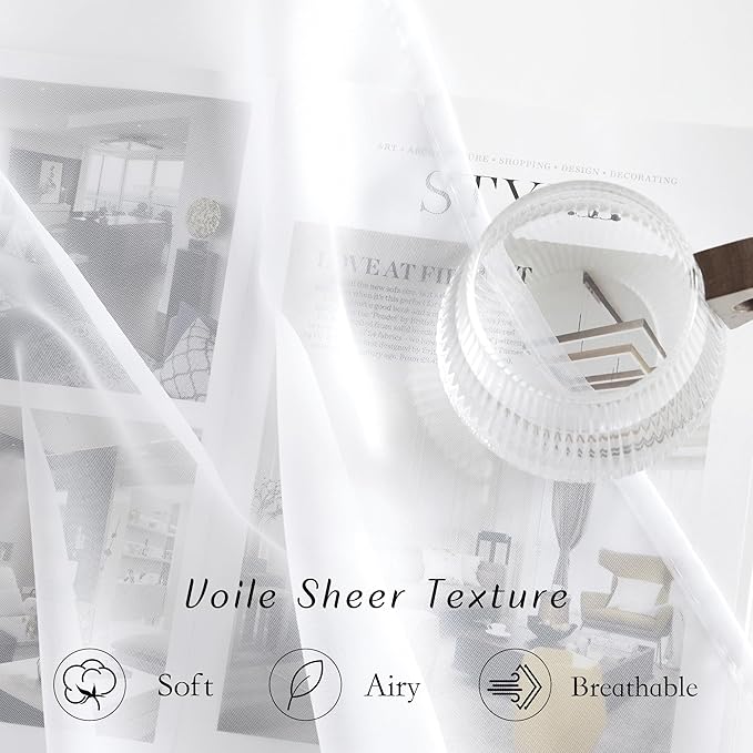 NICETOWN White Sheer Curtains 72 inches Long - Grommet Light Filtering Window Treatments Airy & Breathable Drapes Elegant Solid Drapes for Bedroom/Living Room, W42 x L72, 2 Panels