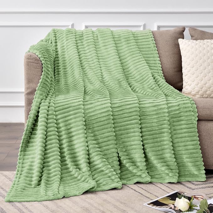 BEDELITE Fleece Blanket Twin Size – 3D Ribbed Jacquard Soft and Warm Decorative Fuzzy Blankets – Cozy, Fluffy, Plush Lightweight Throw Blankets for Couch, Bed, Sofa(Sage Green, 60x80 inches)