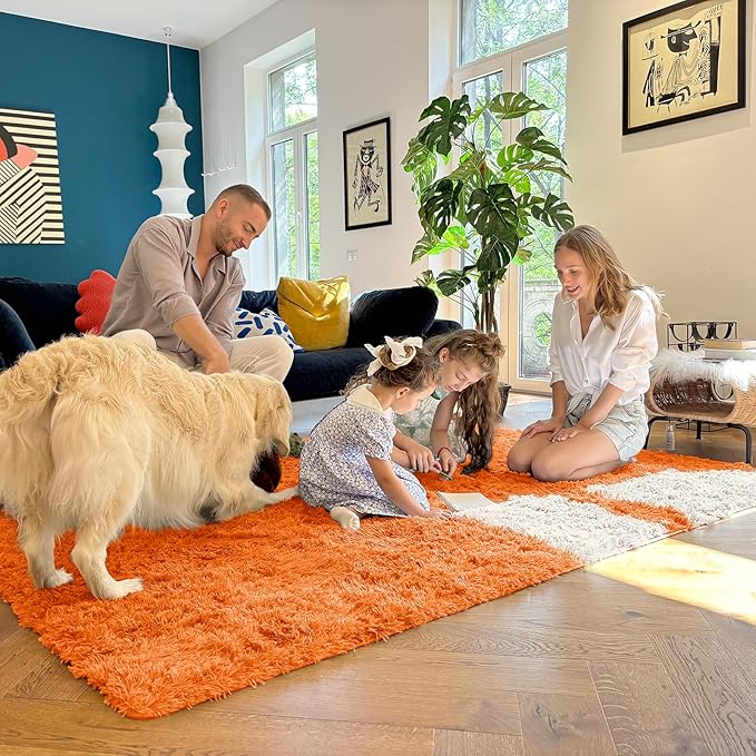 OLANLY 6x9 Machine Washable Large Area Rugs for Living Room, Bedroom, Soft Fluffy Shaggy Bedside Rug, Indoor Floor Carpet for Kids Girls and Boys, Dorms, Nursery, Home Decor Aesthetic, Orange