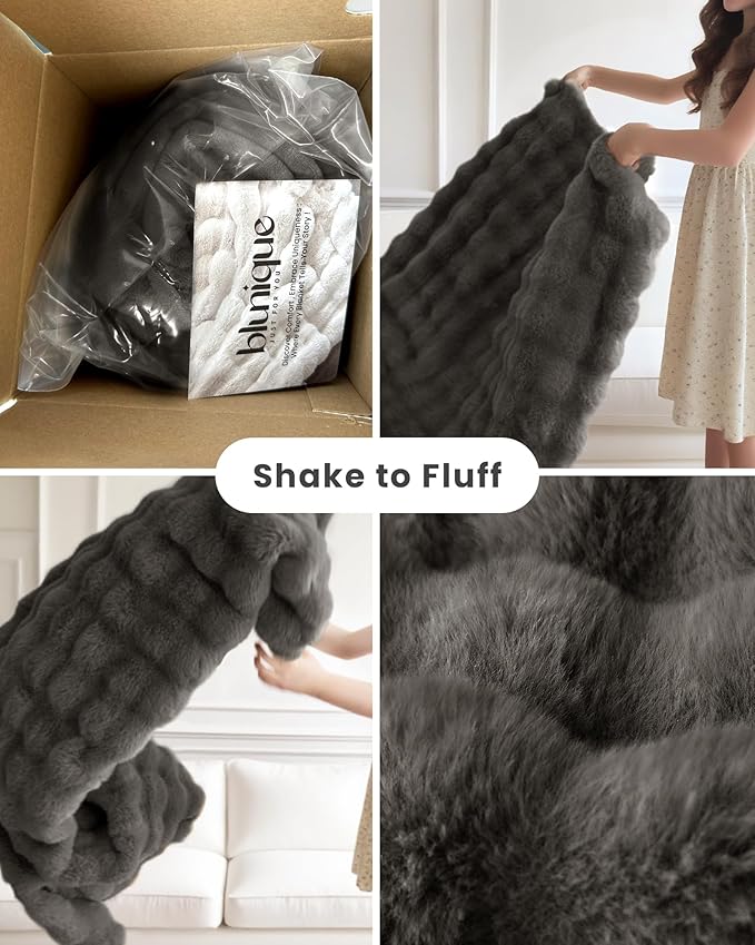 Ultra Soft Cozy Faux Fur Throw Blanket-Fuzzy Plush Thick Bubble Blanket, Fluffy Blanket for Couch, Sofa, Bedroom, and Living Room, 50x60 Inches, Dark Grey Taupe