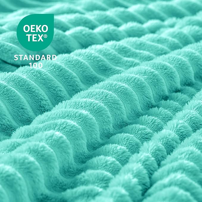 BEDELITE Fleece Blanket Twin Size – 3D Ribbed Jacquard Soft and Warm Decorative Fuzzy Blankets – Cozy, Fluffy, Plush Lightweight Throw Blankets for Couch, Bed, Sofa(Aqua, 60x80 inches)