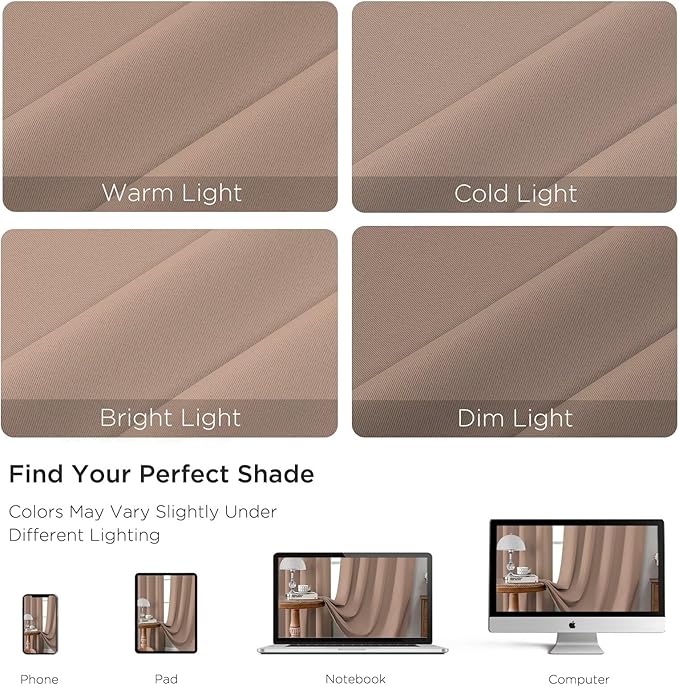 CUCRAF Khaki Blackout Curtains 108 inch Length 2 Panels Set, Rod Pocket Room Darkening Drapes for Bedroom Living Room, Insulated Thermal Light Blocking Window Curtain (W52 x L108 Inch)