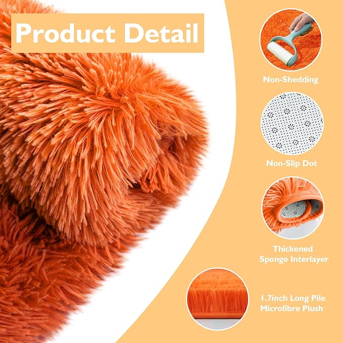 Shag Area Rug for Bedroom 4x6,Orange Fluffy Area Rugs for Living Room,Soft Fuzzy Rug Non-Shedding Indoor Plush Carpet for Kids Bedroom Nursery Dorm Home Decor