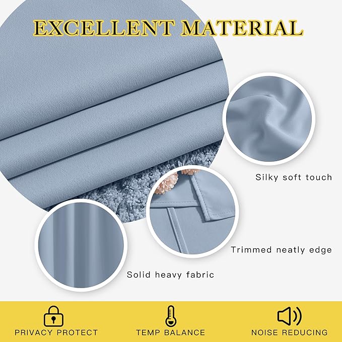 NICETOWN Vintage Blue Blackout Curtains 108 inches Long for Bedroom - Grommet Triple Weave Energy Saving Solid Drapes Sound Reducing Window Treatments for Living Room, W52 x L108, 2 Panels