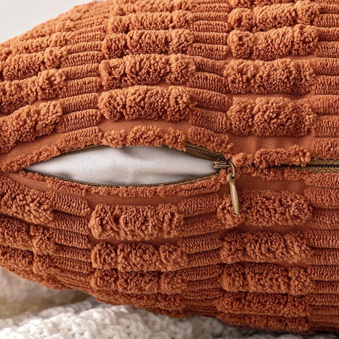 MIULEE Pack of 2 Rust Corduroy Decorative Pillow Covers 20x20 Inch Soft Boho Striped Throw Pillow Covers Modern Farmhouse Home Decor for Summer Sofa Living Room Couch Bed