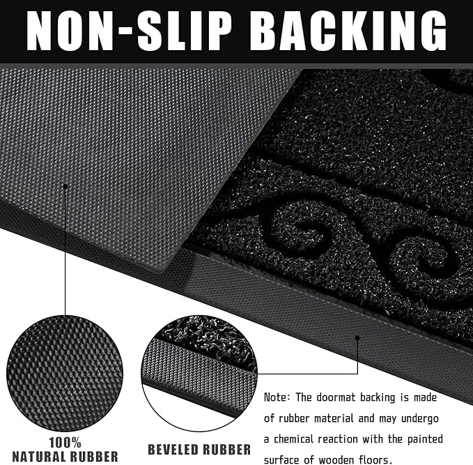 Yimobra Welcome Mats for Front Door 29.5x17, Heavy Duty Waterproof Outdoor Door Mat Outside Entrance, Non-Slip Low Profile Indoor Entryway Mat for Garage Patio, Black
