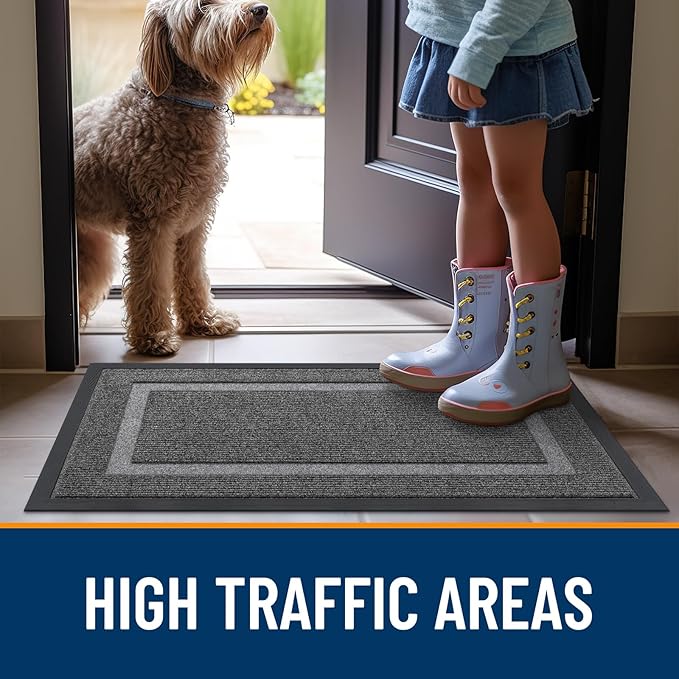 OLANLY Front Door Mat Indoor Outdoor Entrance, Waterproof All-Season, All-Weather Doormat, Sturdy Natural Rubber, Fade Resistant, Low Profile, Easy Clean Patio Porch Entryway Mat, 59x20, Dark Grey