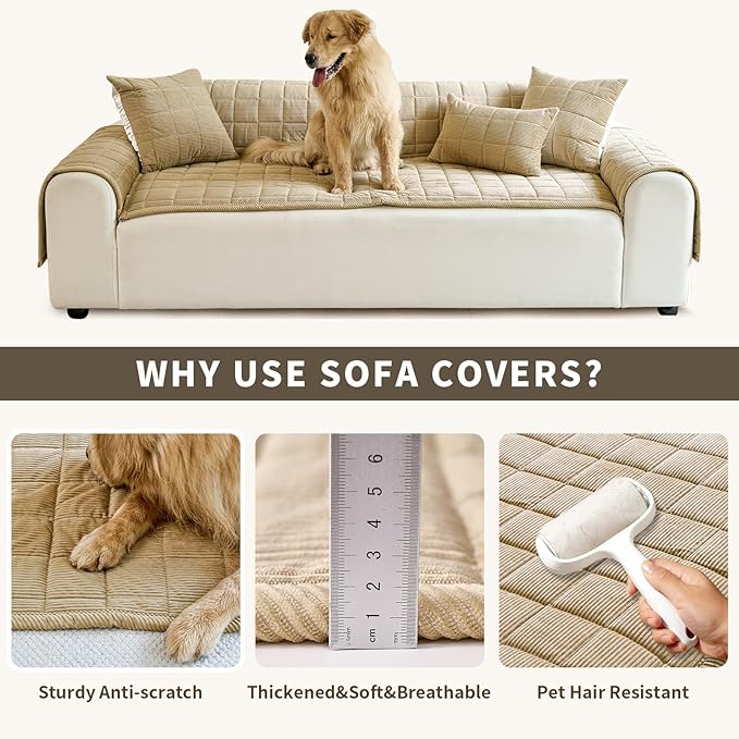 Couch Covers for Dogs Washable, Non Slip Couch Covers for Loveseat Sofa Pet Friendly, Soft Fuzzy Sofa Covers for Pet, Dog Couch Cover Furniture Protector(1PC,Light Brown,27.6"x82.7")