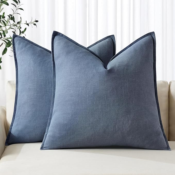 MIULEE Decorative Linen Euro Sham Pillow Covers 24x24 Inch Blue Ashes Boho Farmhouse Neutral Couch Throw Pillows for Bed Pack of 2 Accent Modern Pillowcase Sofa Livingroom Home Decor
