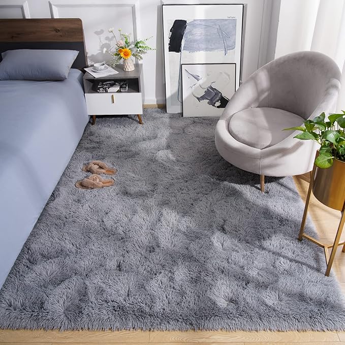 Amearea Premium Soft Fluffy Area Rug Modern Shag Carpet, 3x5 Feet, Fuzzy Shaggy Rugs for Bedroom Living Room Teen Apartment Decor, Comfortable Indoor Furry Dorm Carpets, Grey