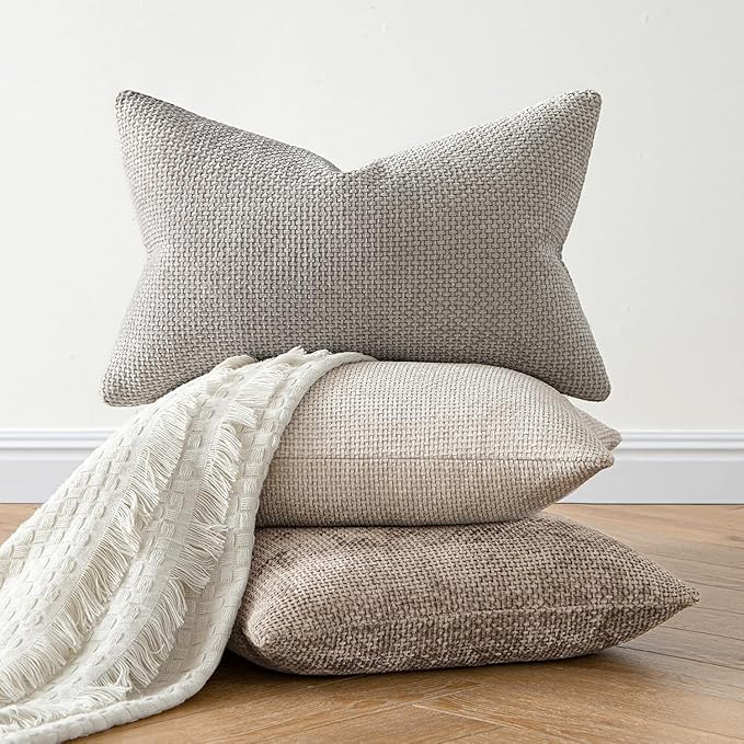 MIULEE Pack of 2 Couch Throw Pillow Covers 20x20 Inch Light Khaki Boho Accent Decorative Pillow Covers Soft Chenille Farmhouse Taupe Cushion Covers for Home Decor Bed Sofa Living Room