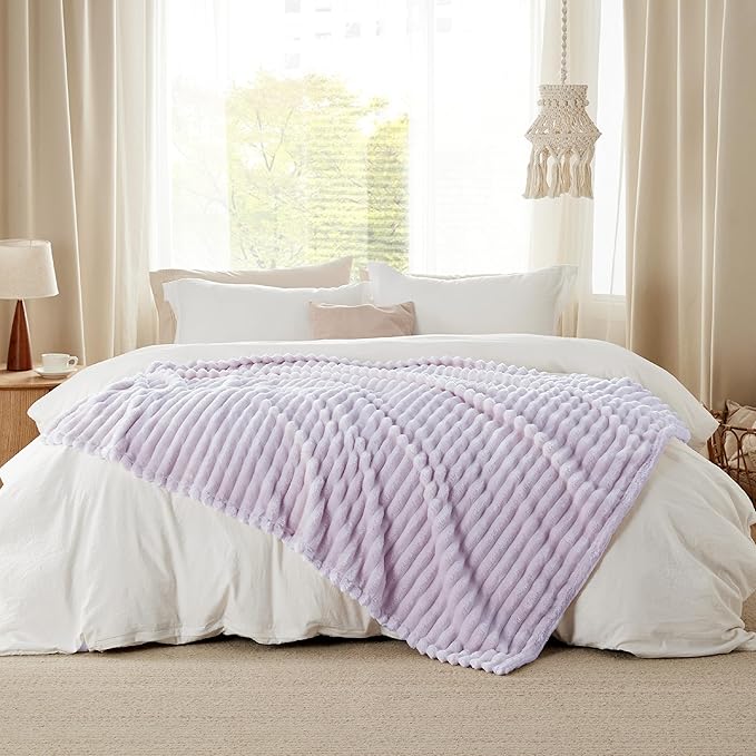 Bedsure GentleSoft Lavender Fog Fleece Blanket for Couch - Cozy Soft Blankets for Women, Cute Small Throws for Girls, 50x60 Inches