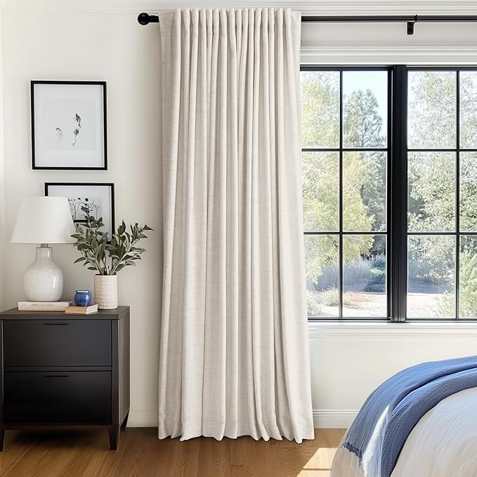 100% Blackout Shield Linen Blackout Sliding Door Curtains for Living Room, Back Tab/Rod Pocket Thermal Insulated Curtains for Sliding Glass Doors, 1 Panel Set, 100" W x 84" L, Cream