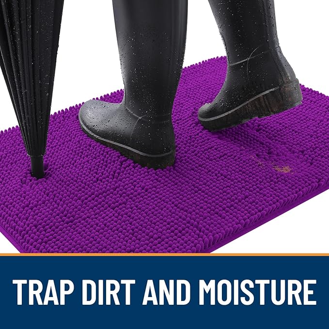 OLANLY Dog Door Mat for Muddy Paws 48x30, Absorbs Moisture and Dirt, Absorbent Non-Slip Washable Doormat, Quick Dry Chenille Mud Mat for Dogs, Entry Indoor Entryway Carpet for Inside Floor, Purple