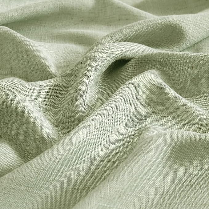 MIULEE Sage Green Kitchen Curtains 30 Inch Length 2 Panels, Soft Thick Linen Textured Semi Sheer Light Filtering Short Cafe Tier Curtains for Small Half Window Bathroom Laundry Back Tab Rod Pocket